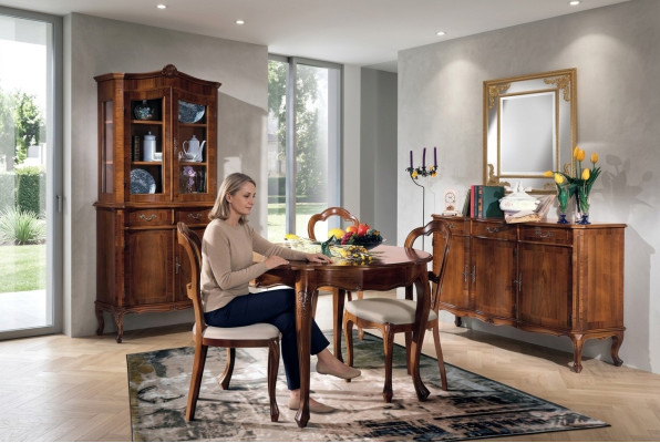 Dining Room Set 7 pcs. Round Dining Table 3 Chairs Sideboard Dining Group Wood Table New