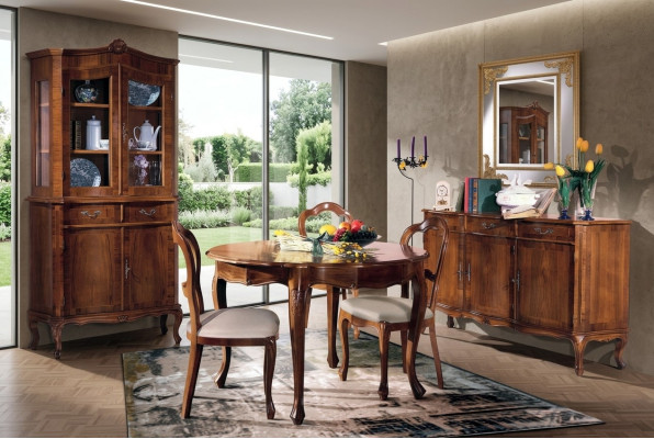 Dining Room Set 7 pcs. Round Dining Table 3 Chairs Sideboard Dining Group Wood Table New
