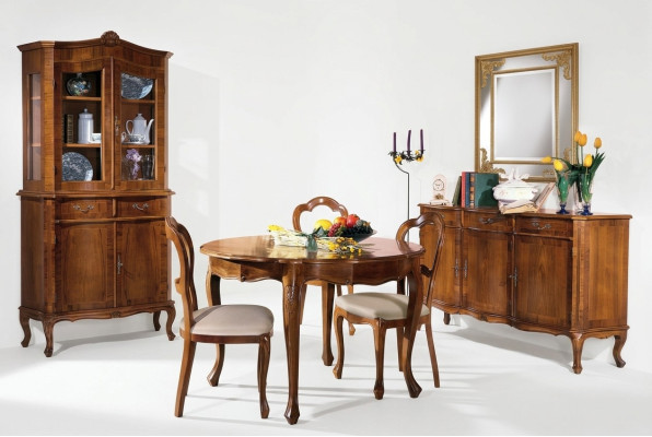 Dining Room Set 7 pcs. Round Dining Table 3 Chairs Sideboard Dining Group Wood Table New