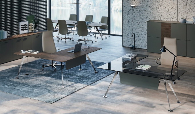 Corner desk, office desk, computer desk, office furniture, designer furniture, glass table, new
