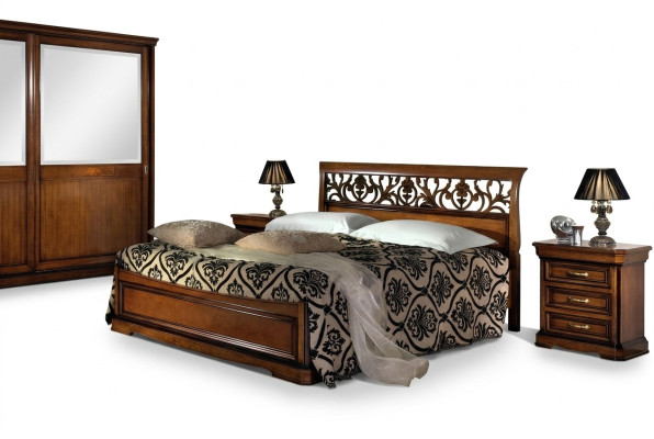Luxury Bed Wood Bedroom Set Beds 2x Nightstand Console Side Table 3-piece Set