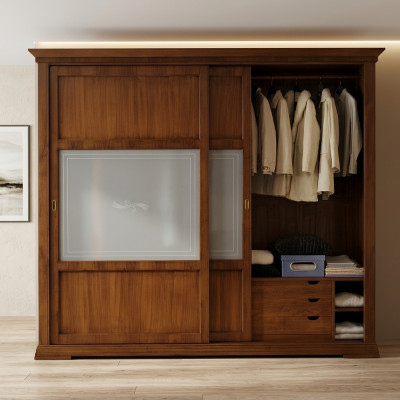 Luxury wardrobe bedroom closet solid wood cabinets Italian furniture