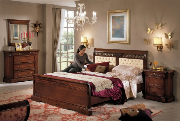 Bedroom bed nightstand wardrobe dresser hotel double new set 3-piece.
