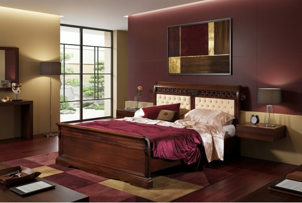 Bedroom bed nightstand wardrobe dresser hotel double new set 3-piece.