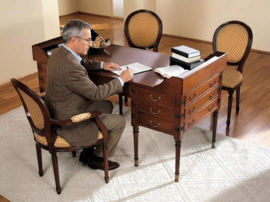 Table with chair, wooden desk, desk with drawers, workstation 2-piece.
