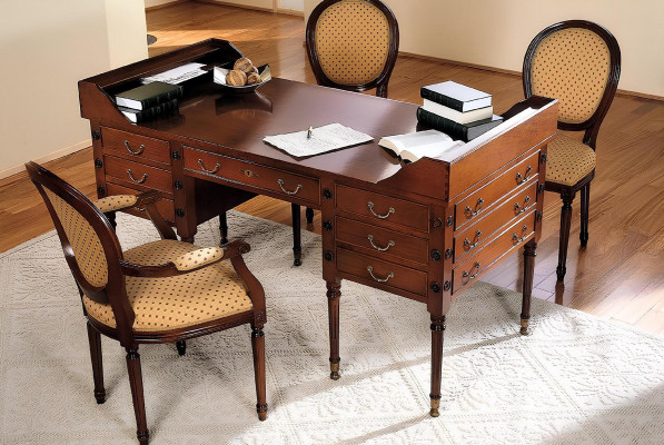 Table with chair, wooden desk, desk with drawers, workstation 2-piece.