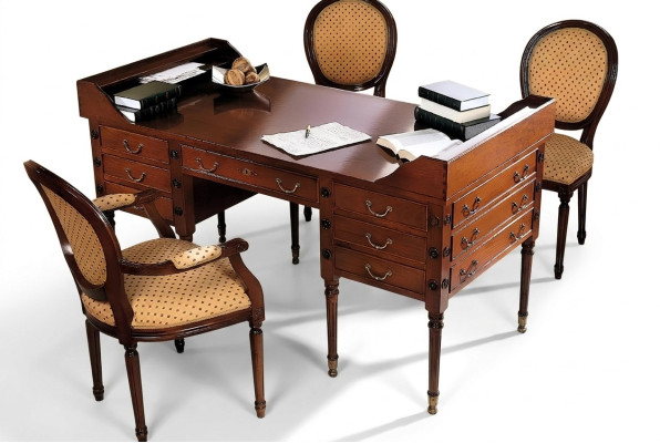 Table with chair, wooden desk, desk with drawers, workstation 2-piece.