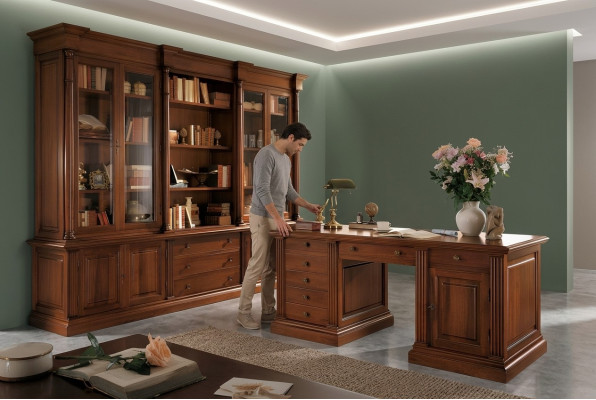 Office furniture solid wood desk bookcase table shelf cabinet 2-piece