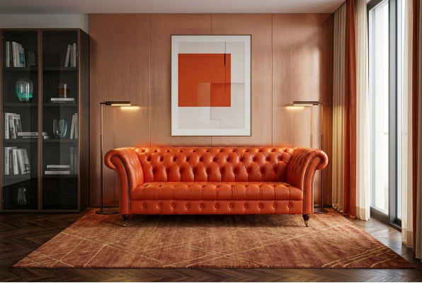 Designer Sofa 3-Seater Chesterfield Couch Upholstered Sofas Design Orange