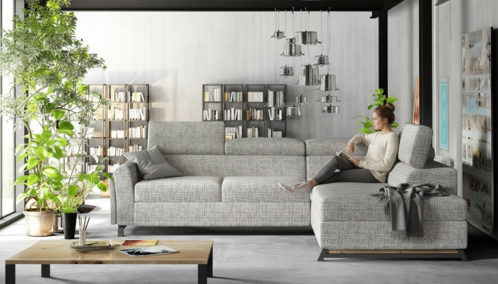 Designer sofa couch corner sofa textile upholstery suite living landscape L-shape fabric