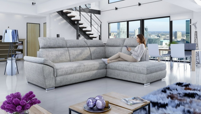 Fabric sectional L-shaped sofa couch design upholstery modern textile bed function new