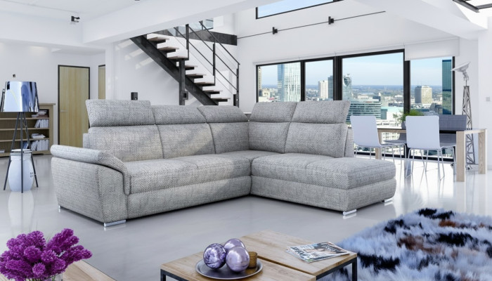 Fabric sectional L-shaped sofa couch design upholstery modern textile bed function new