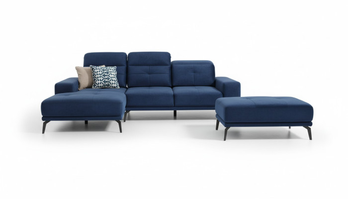 Designer sofa couch corner sofa fabric upholstery suite living landscape L-shaped blue