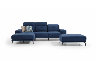 Designer sofa couch corner sofa fabric upholstery suite living landscape L-shaped blue