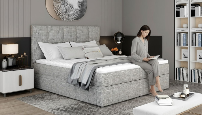 Designer upholstered bed, bed, beds, double bed, marital bed, designer bed, box spring.