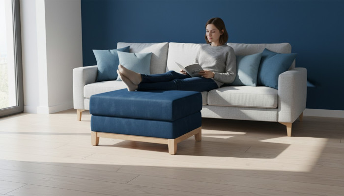 Design upholstered stool footstool ottoman seat chaise padded pouf blue