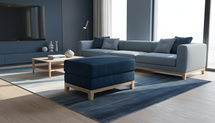 Design upholstered stool footstool ottoman seat chaise padded pouf blue