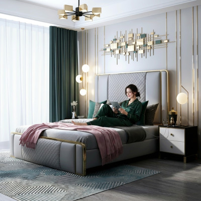 Designer double bed bed hotel luxury bedroom 140/160x200cm leather