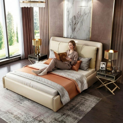Luxury bedroom designer double bed 180/200x200cm leather metal