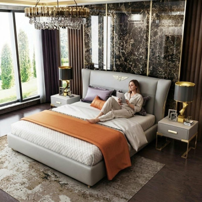 Luxury bedroom designer double bed hotel 180/200x200cm leather