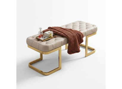 Chesterfield Ottoman Upholstered Bench Ottoman Two-Seater Leather Side Table