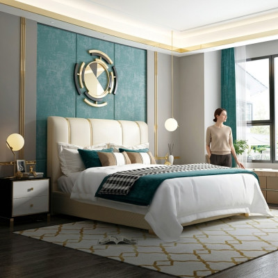 Luxury bed bedroom Italian leather double beds metal design