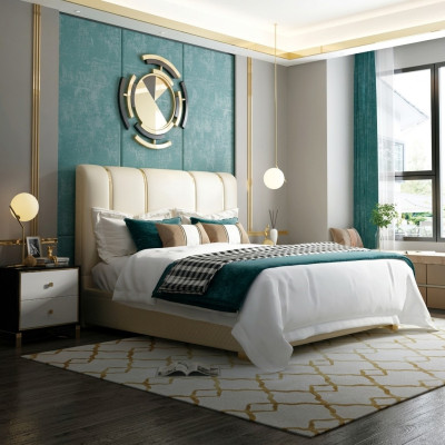 Luxury bed bedroom Italian leather double beds metal design