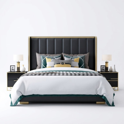 Luxury Bed Bedroom Italian Leather Upholstered Double Beds Metal