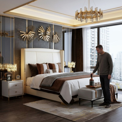 Luxury bedroom bed upholstery design decor luxury double hotel marital beds