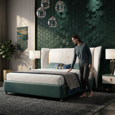 Luxury bedroom double bed 180/200x200cm leather metal new