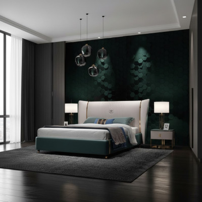 Luxury bedroom double bed 180/200x200cm leather metal new