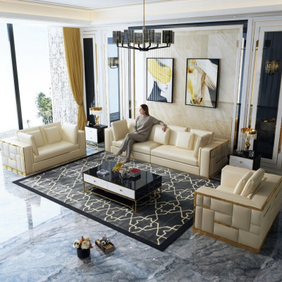 Design Sofa Couch Upholstery Seat Set 3+2+1+ Chaise Longue Leather Luxury