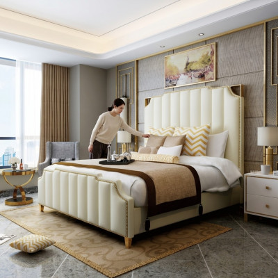 Designer double bed hotel luxury bedroom 180x200cm leather metal
