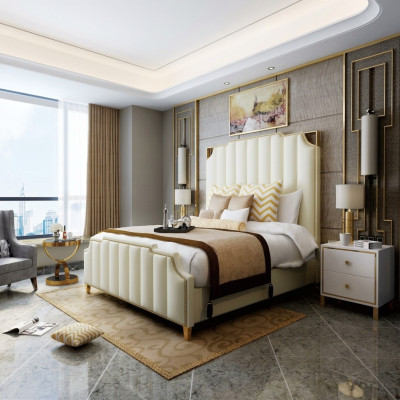 Designer double bed hotel luxury bedroom 180x200cm leather metal