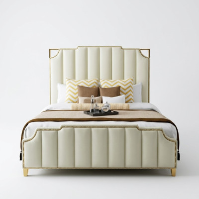 Designer double bed hotel luxury bedroom 180x200cm leather metal
