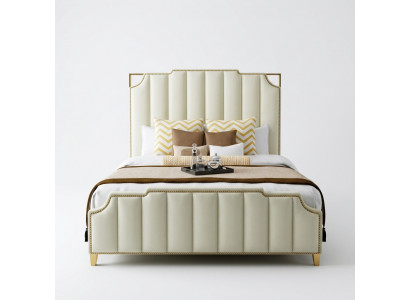 Designer double bed hotel luxury bedroom 180x200cm leather metal
