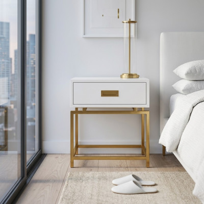 Bedside table, nightstand, dresser, decor, side table, console, high-gloss gold