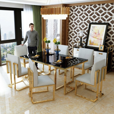 Design dining table wood with stainless steel elements tables decor dining room furniture