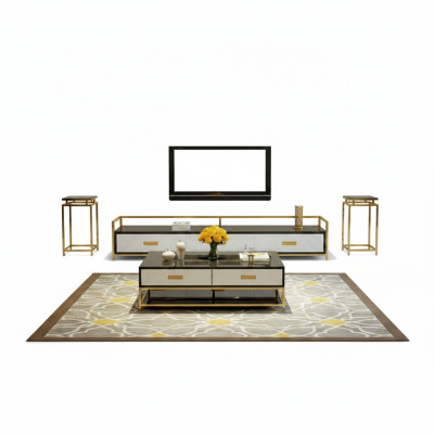 Luxury Metal Coffee Table Gold Black High Gloss Sofa Living Room Table