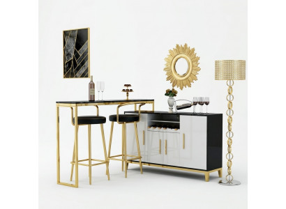 Luxury Stainless Steel Glass House Bar 4-Piece Set Bar Table 2x Bar Stool Cabinet