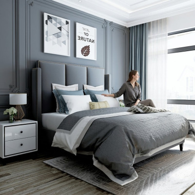 Luxury Leather Bed Metal Gold Design Beds Upholstered Hotel 180x200cm