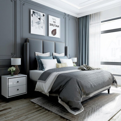 Luxury Leather Bed Metal Gold Design Beds Upholstered Hotel 180x200cm