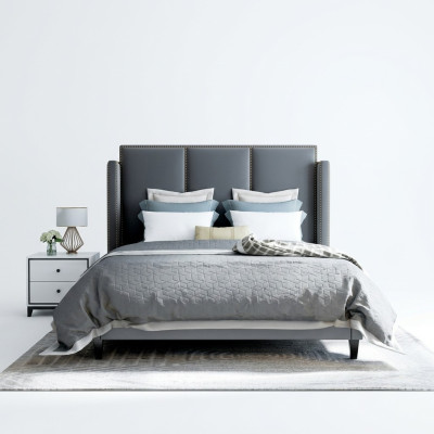 Luxury Leather Bed Metal Gold Design Beds Upholstered Hotel 180x200cm