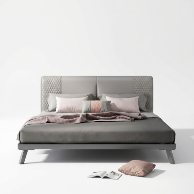 Luxury Design Leather Bed Metal Gold Beds Upholstered Hotel 180x200cm Gray