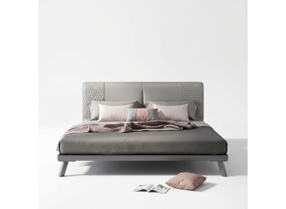 Luxury Design Leather Bed Metal Gold Beds Upholstered Hotel 180x200cm Gray