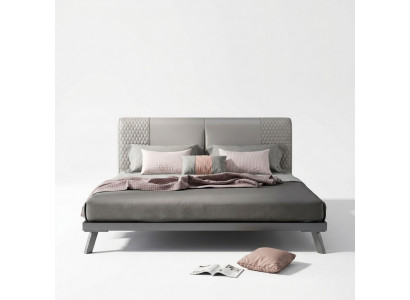Luxury Design Leather Bed Metal Gold Beds Upholstered Hotel 180x200cm Gray