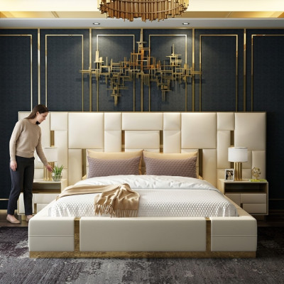 Hotel bed luxury design beds upholstery decor metal leather bedroom XXL