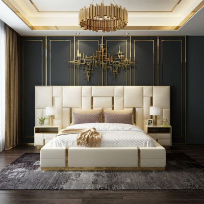 Hotel bed luxury design beds upholstery decor metal leather bedroom XXL