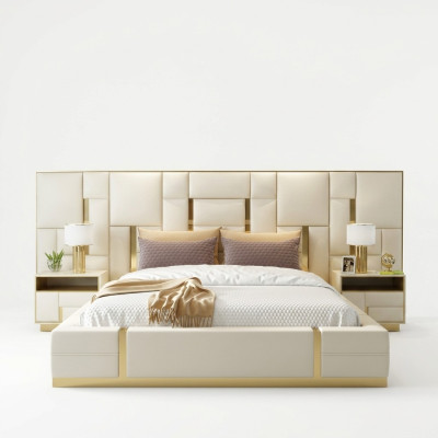 Hotel bed luxury design beds upholstery decor metal leather bedroom XXL