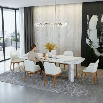 Complete set dining table + 6 chairs dining room decor set dining group wood table